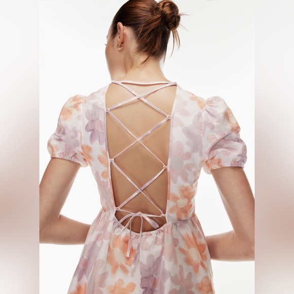 Aritzia Sunday Best Saida Dress White/Poetic Pink Watercolour Floral Print - Picture 11 of 11